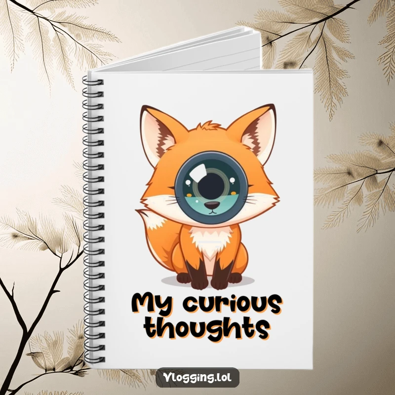 Funny notebook cover shows a curious fox looking directly into the camera, pen in paw. Great for notes.