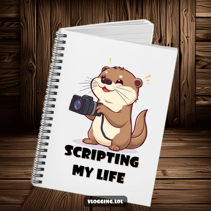 Funny notebook cover featuring a playful otter director using exaggerated hand gestures to describe a dramatic scene.
