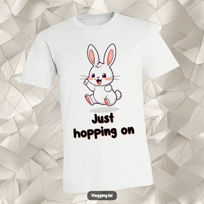Funny T-Shirt: A bouncing bunny enthusiastically tapping on a digital screen, depicting a humorous take on online engagement.