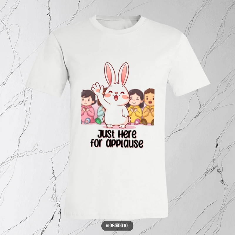 Funny T-Shirt: A cheerful rabbit enthusiastically waving, embodying pure joy and excitement, a fantastic funny gift for all.