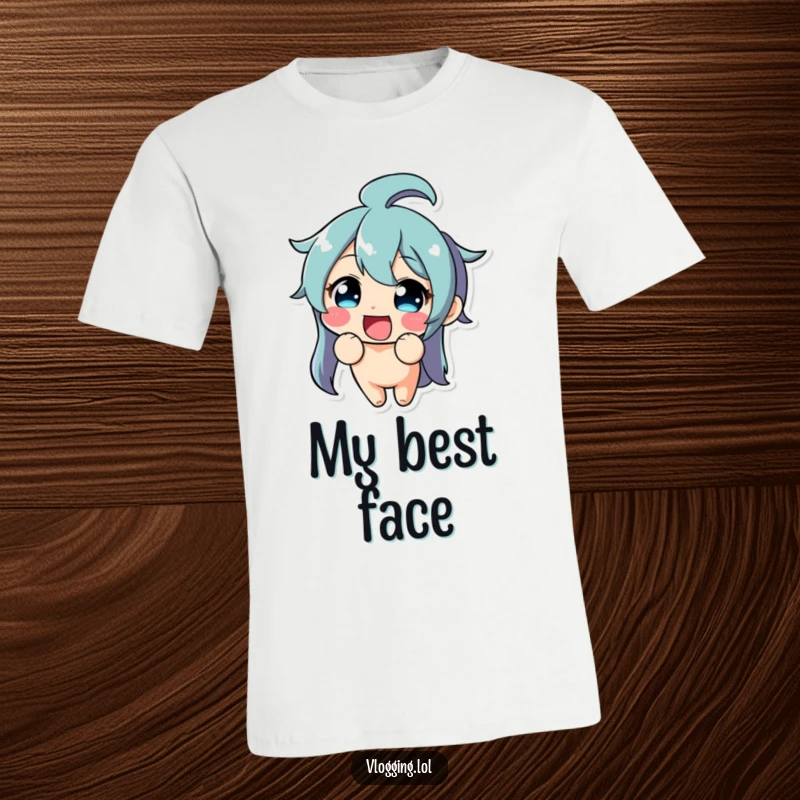 Funny t-shirt featuring a delighted character making a cartoonish, exaggerated funny face directly into the camera.