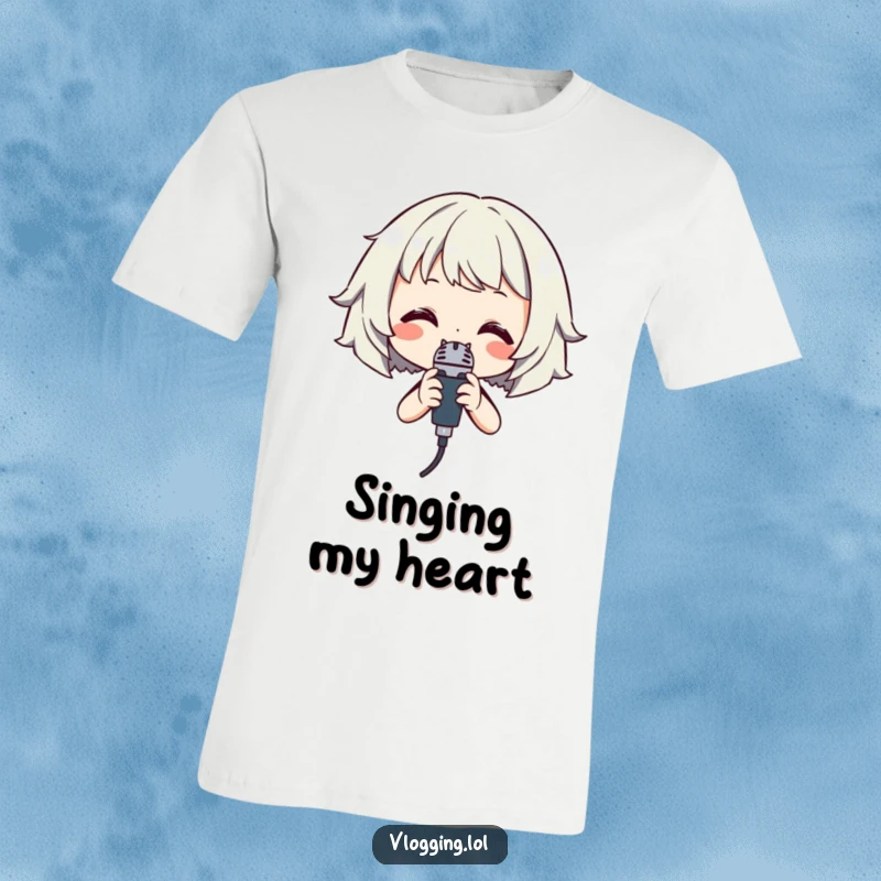 Funny Singer T-Shirt: A smiling character holding a microphone, poised to deliver a show-stopping vocal performance.