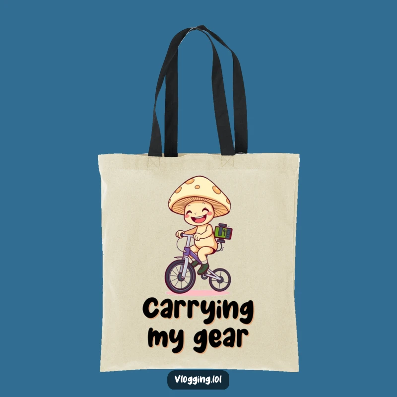 Funny Mushroom Unicyclist Tote Bag: Carry Your Gear with This Fungi Filmer