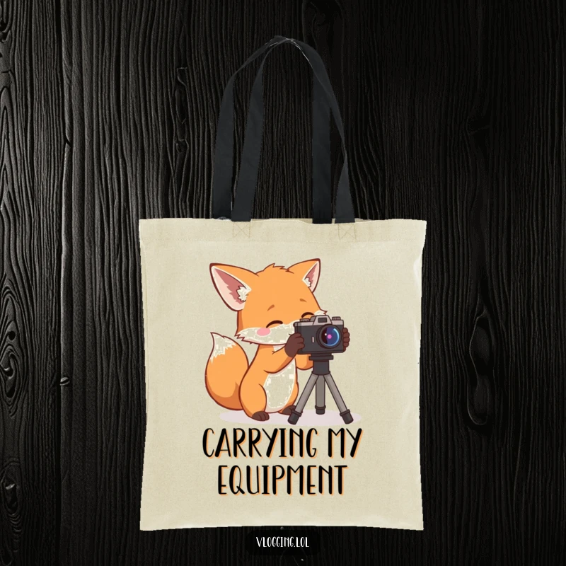 Funny Tote Bag: A curious fox with a camera, perfect for photographers and their gear, a practical funny gift.