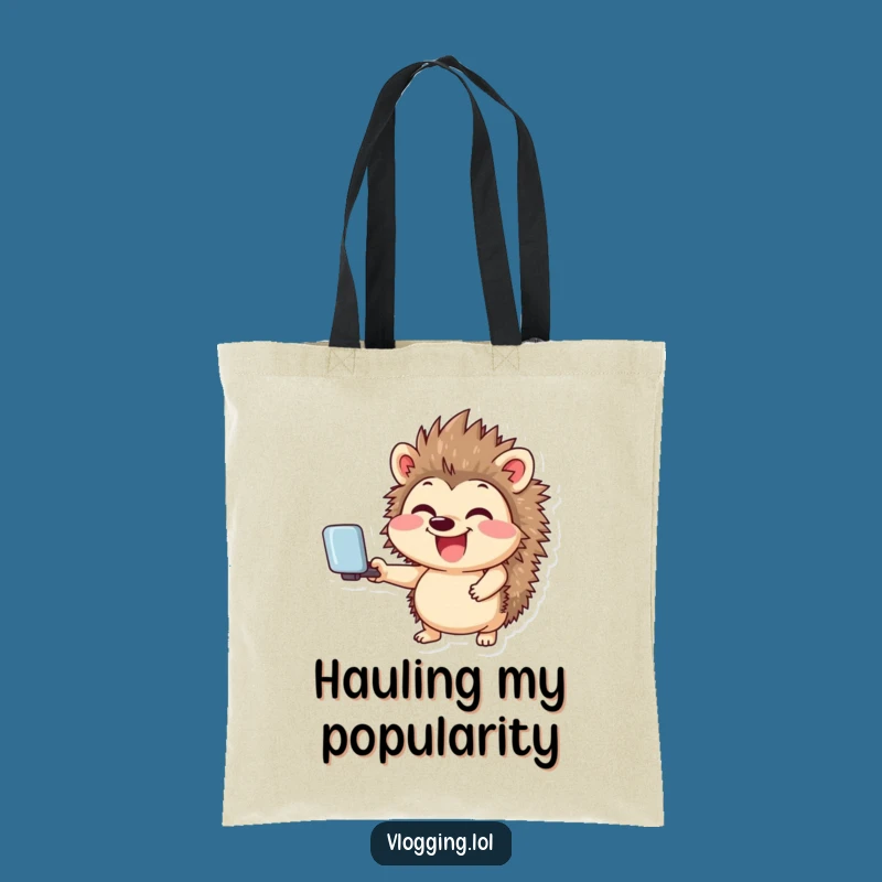 Funny Giggling Hedgehog Tote Bag: Hilarious Selfie Accessory for Social Fans