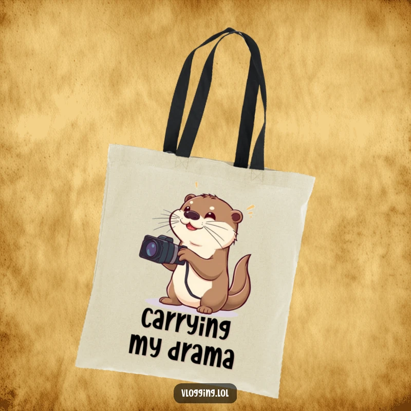 Funny tote bag depicting a playful otter in the midst of directing, with wild, exaggerated hand gestures and dramatic filming.