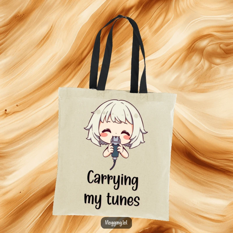Funny Singer Tote Bag: A smiling character holding a microphone, ready to transport your musical necessities with humor.