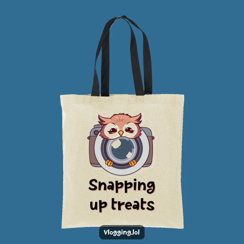 Funny Giggling Owl Tote Bag: Camera Lens Smile - Stylish Funny Gift for Shoppers